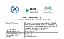 INVITATION FOR PROPOSALS FOR HOSTING THE 2024 SADC SUSTAINABLE ENERGY WEEK